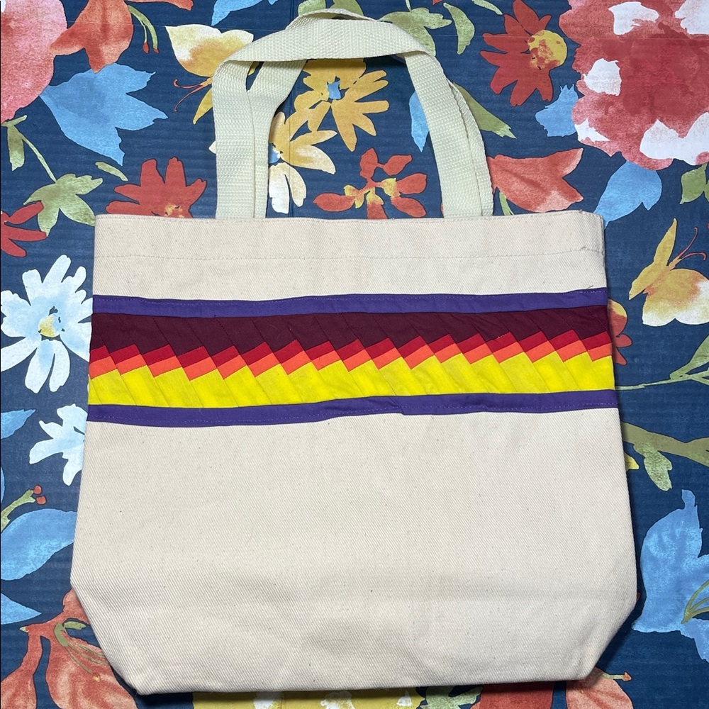 Colorful with Quilted Detail Striped Canvas Tote Bag